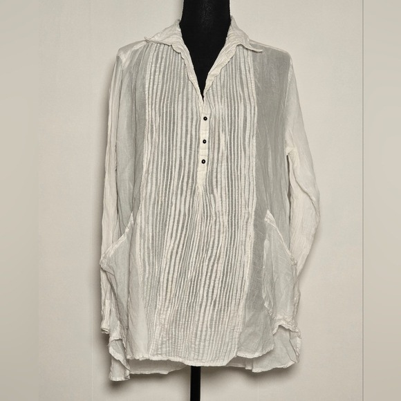 Free People Women's Waverley Tunic Blouse Size XS White Gauze Button Front Boho - Picture 3 of 11